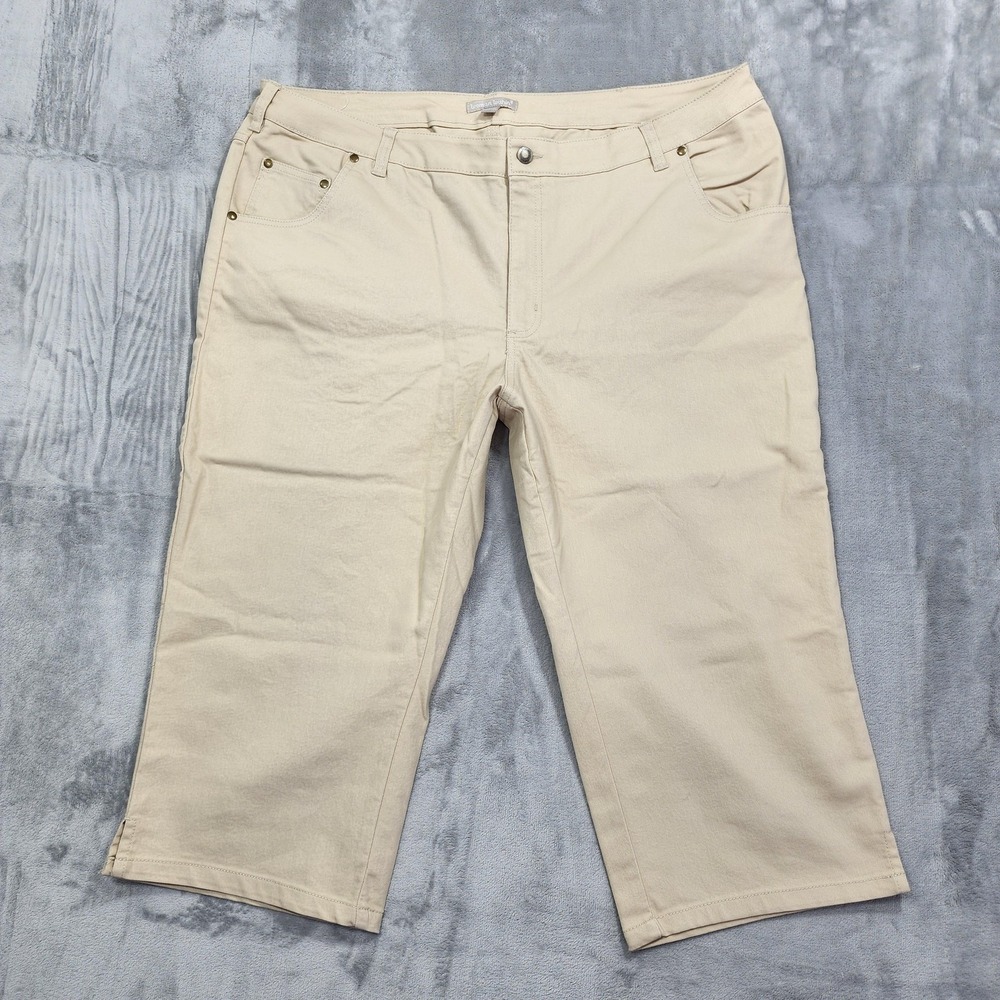 Woman Within Jeans Womens‎ 22W Beige Capri Straight Leg Slit Hem Stretch Casual